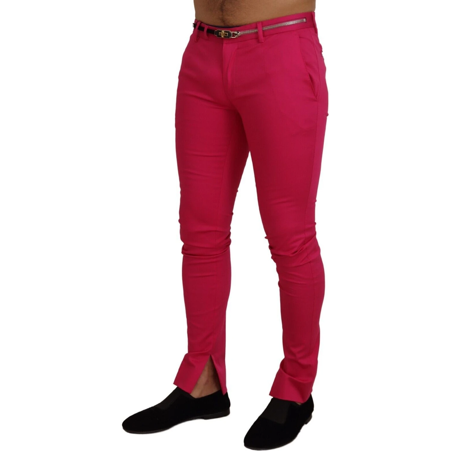 Pink Zipper Buckle Waist Trousers Pants