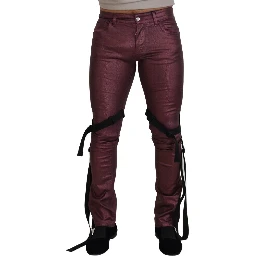 Magenta Cotton Men Casual Harness Denim Jeans