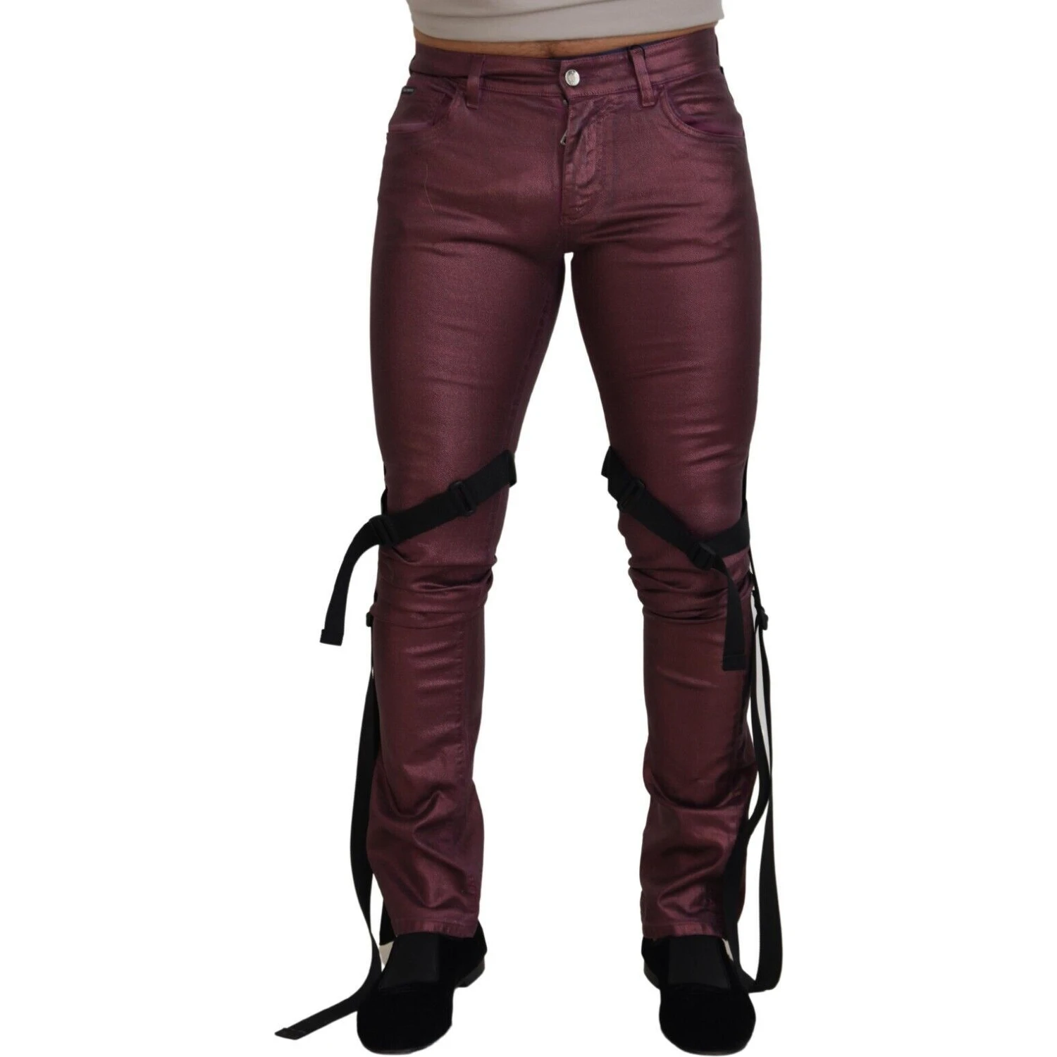 Magenta Cotton Men Casual Harness Denim Jeans
