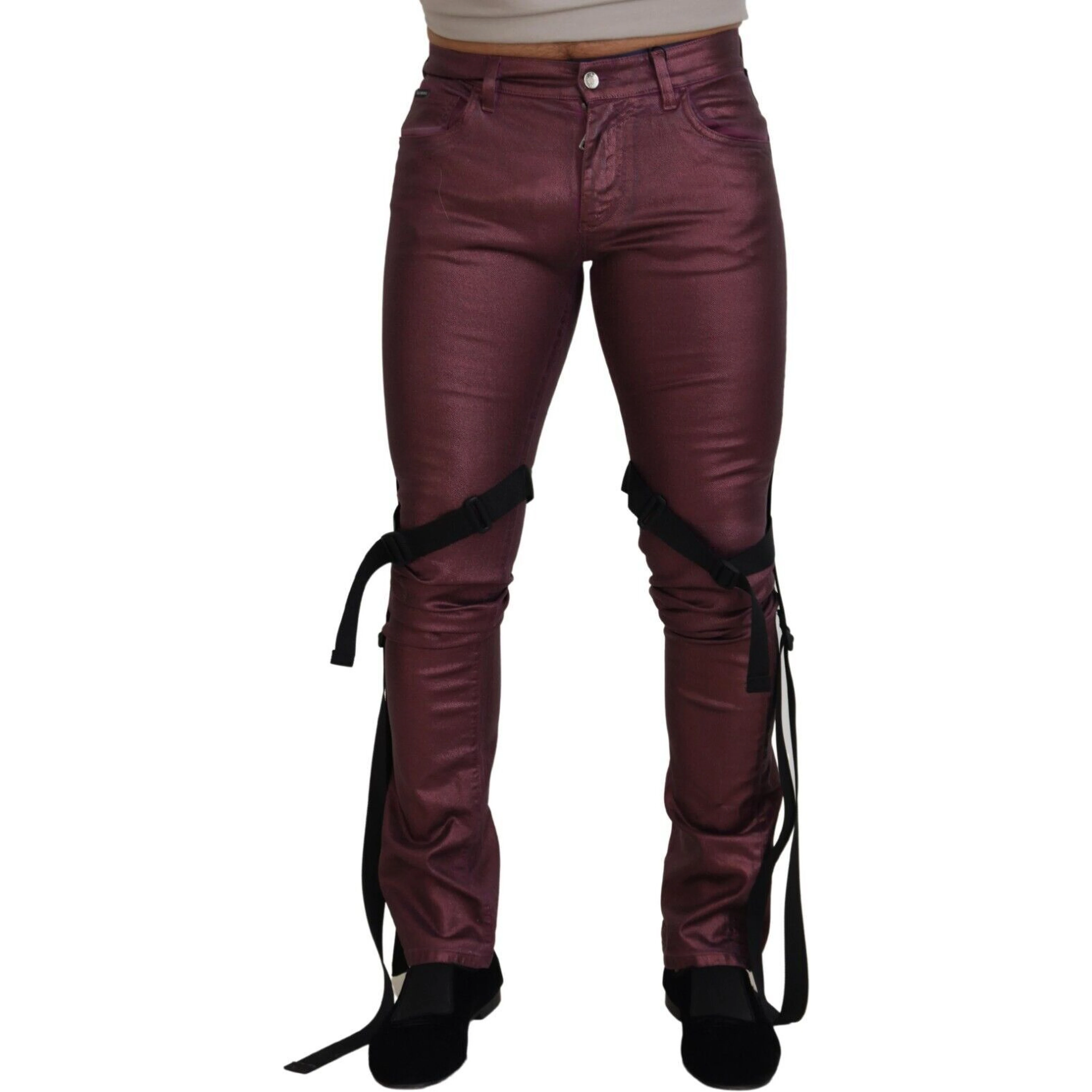 Magenta Cotton Men Casual Harness Denim Jeans