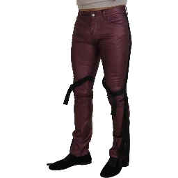 Magenta Cotton Men Casual Harness Denim Jeans