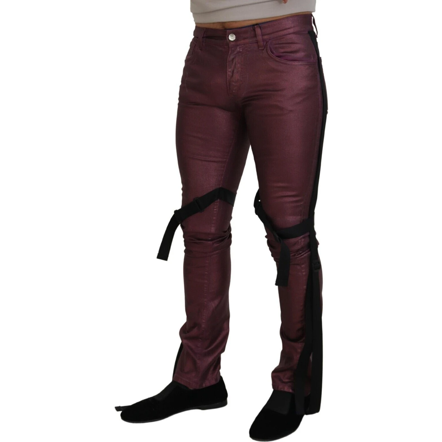 Magenta Cotton Men Casual Harness Denim Jeans