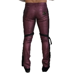 Magenta Cotton Men Casual Harness Denim Jeans