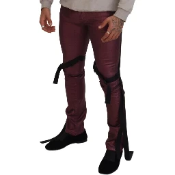Magenta Cotton Men Casual Harness Denim Jeans