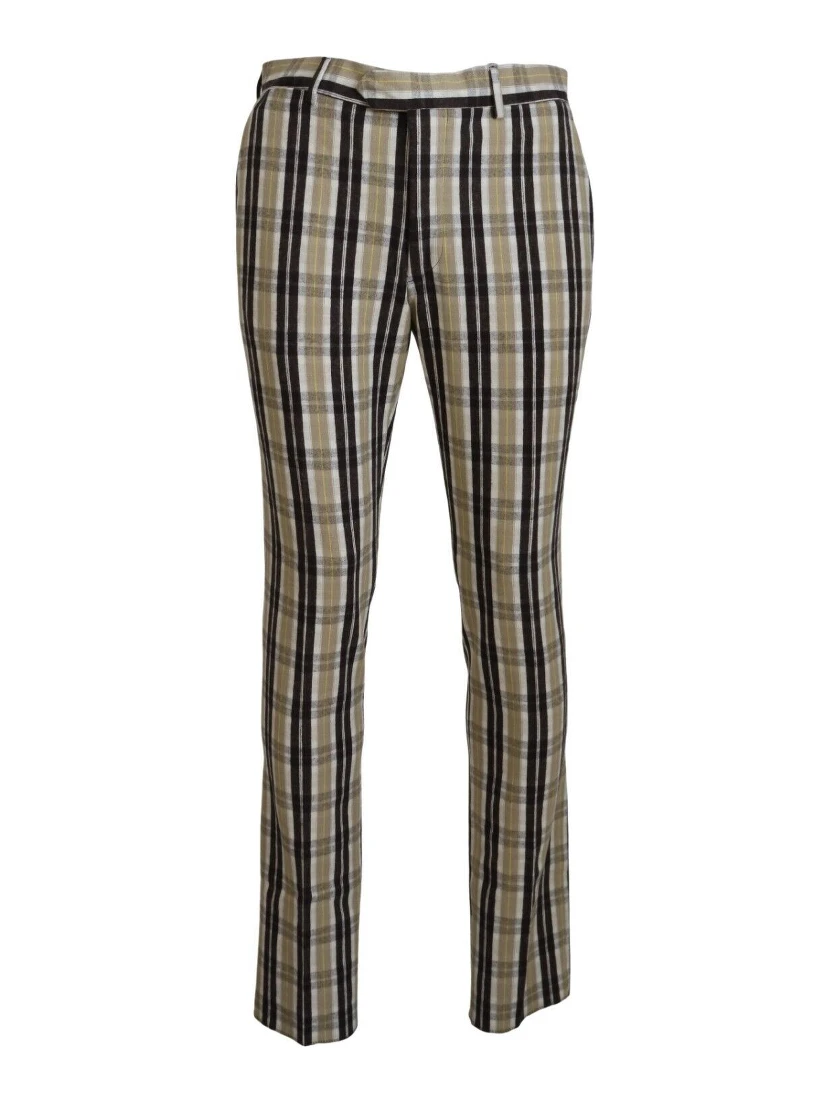 Multicolor Checkered Cotton Straight Fit Men Pants