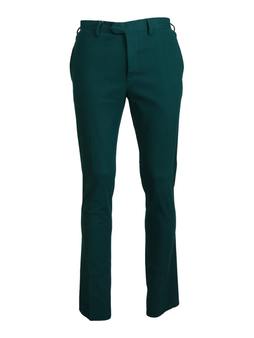 Green Straight Fit Men Formal Trousers Pants