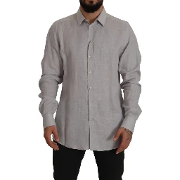 Gray Linen Long Sleeves Formal GOLD Shirt