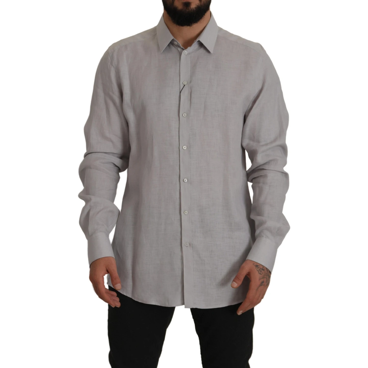 Gray Linen Long Sleeves Formal GOLD Shirt