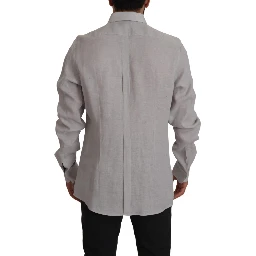 Gray Linen Long Sleeves Formal GOLD Shirt