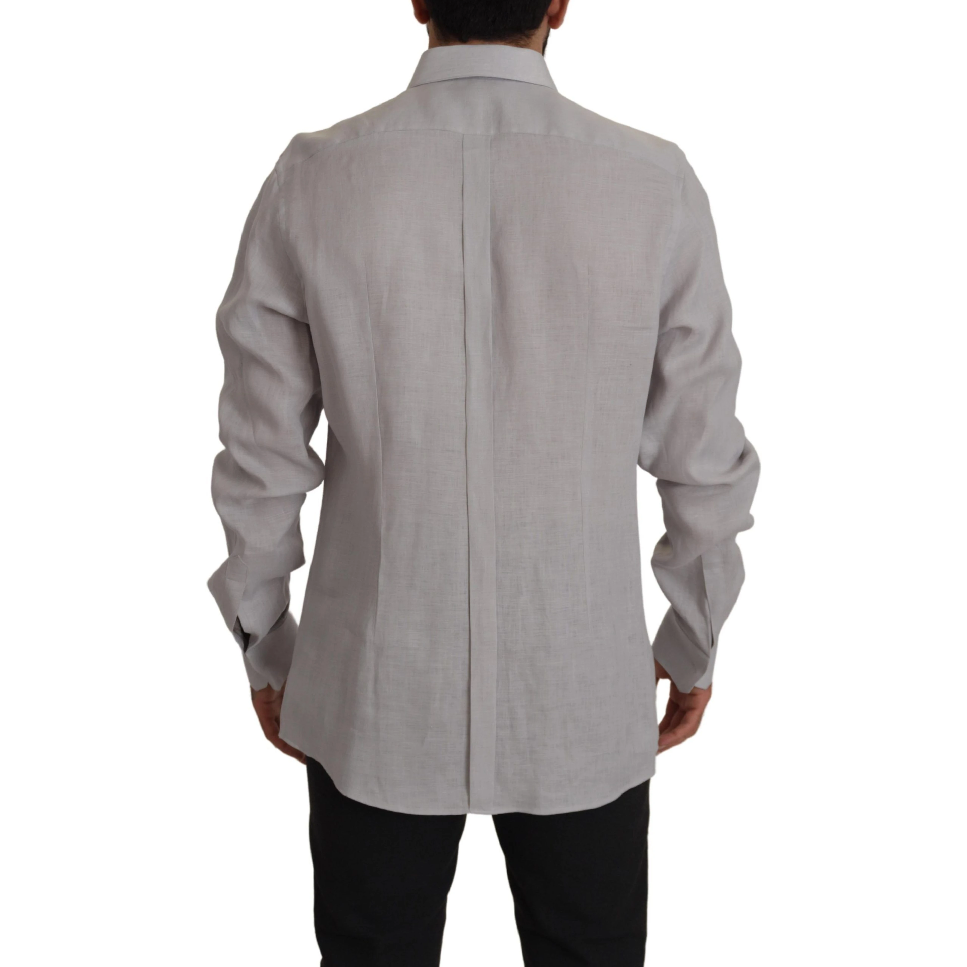Gray Linen Long Sleeves Formal GOLD Shirt