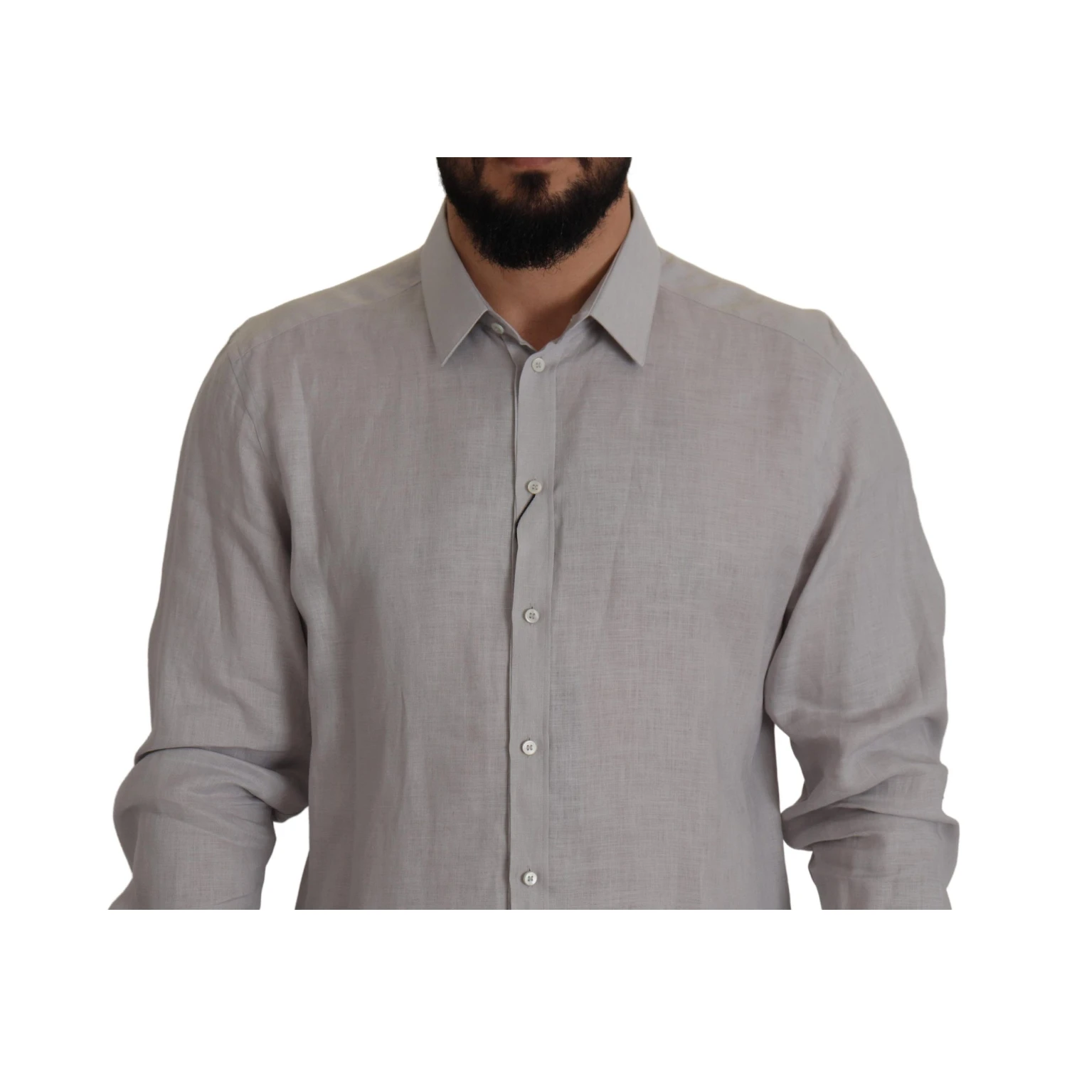 Gray Linen Long Sleeves Formal GOLD Shirt