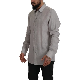 Gray Linen Long Sleeves Formal GOLD Shirt