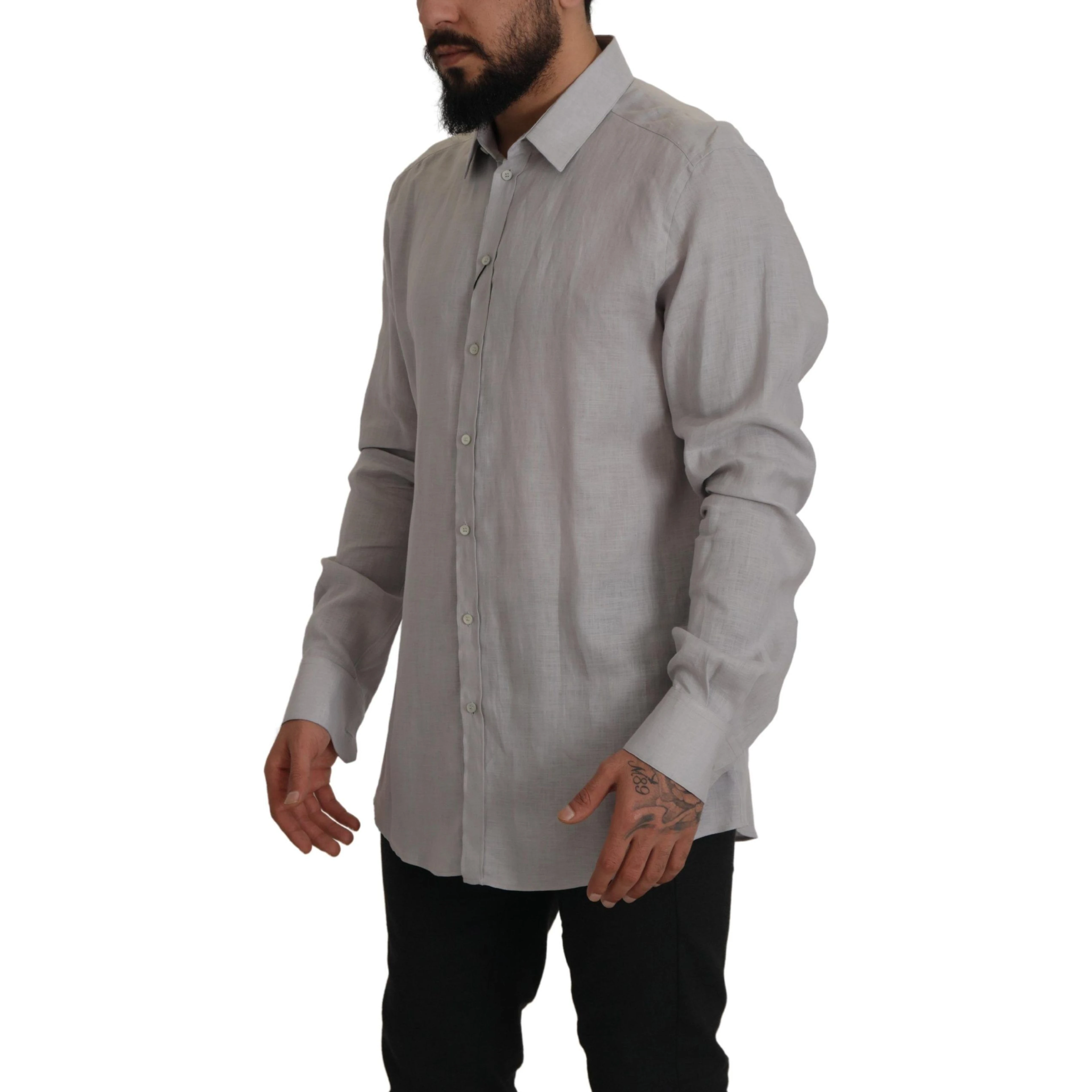 Gray Linen Long Sleeves Formal GOLD Shirt