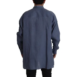 Dark Blue Linen Slim Fit Dress Formal Men Shirt