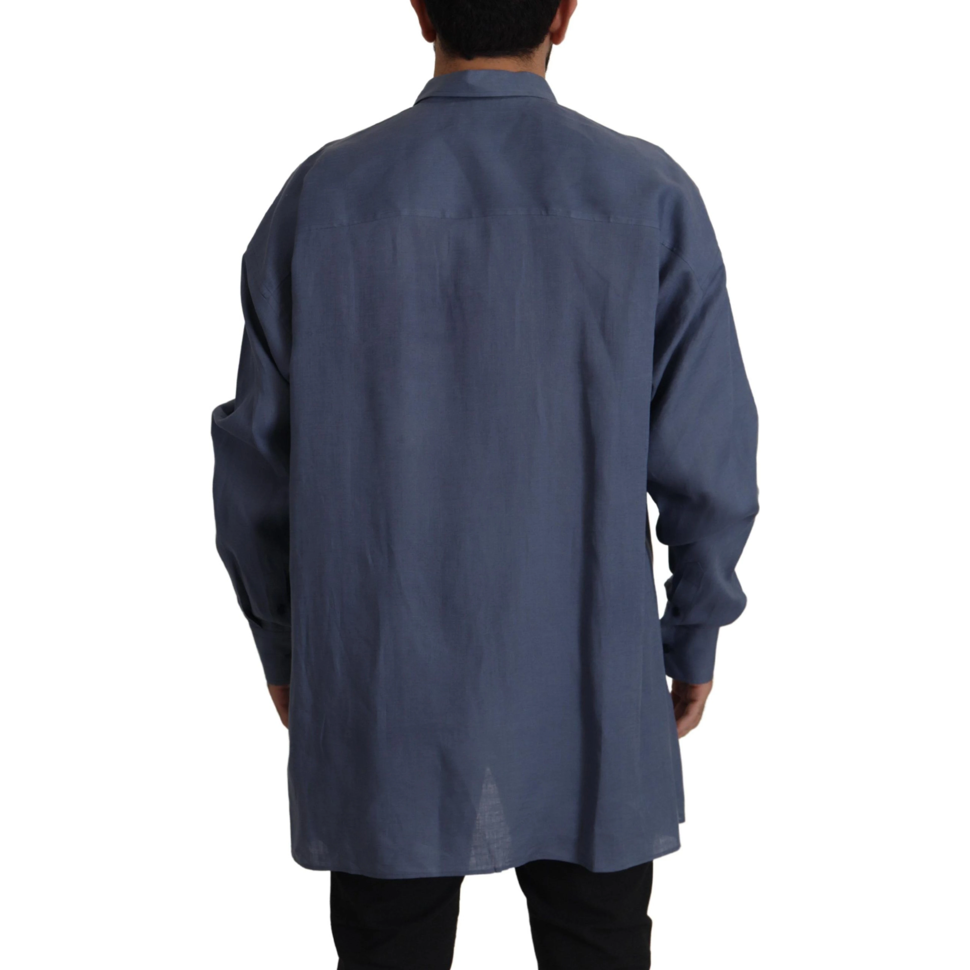 Dark Blue Linen Slim Fit Dress Formal Men Shirt