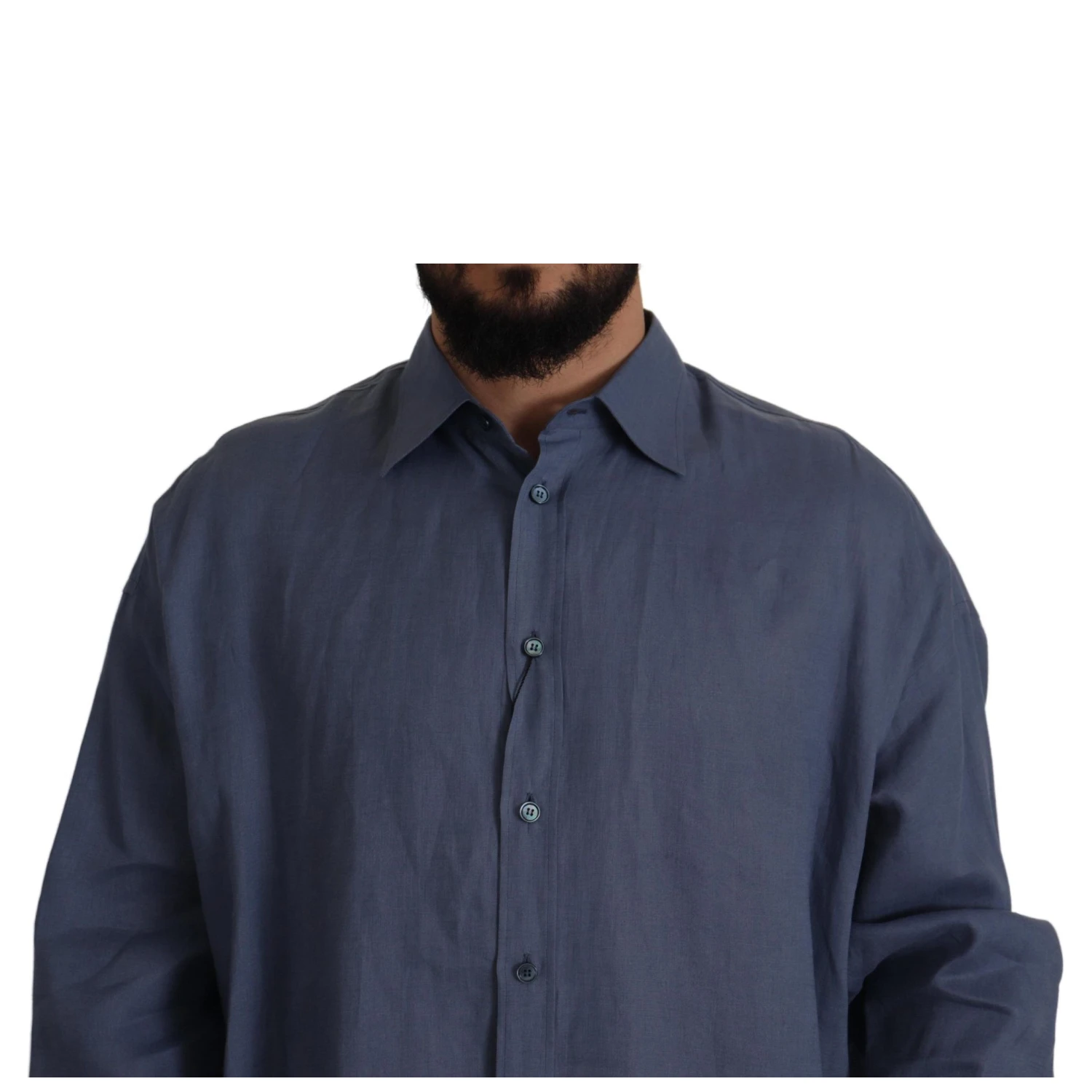 Dark Blue Linen Slim Fit Dress Formal Men Shirt