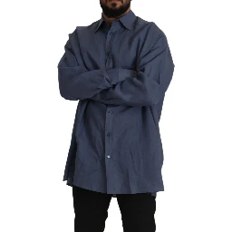 Dark Blue Linen Slim Fit Dress Formal Men Shirt