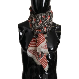 Black Red Linen Sailboat Stripe Print Shawl Scarf