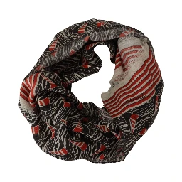 Black Red Linen Sailboat Stripe Print Shawl Scarf