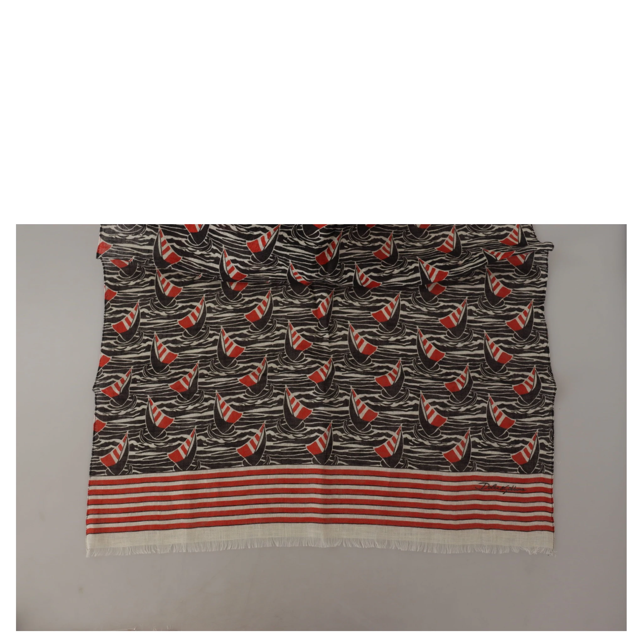 Black Red Linen Sailboat Stripe Print Shawl Scarf