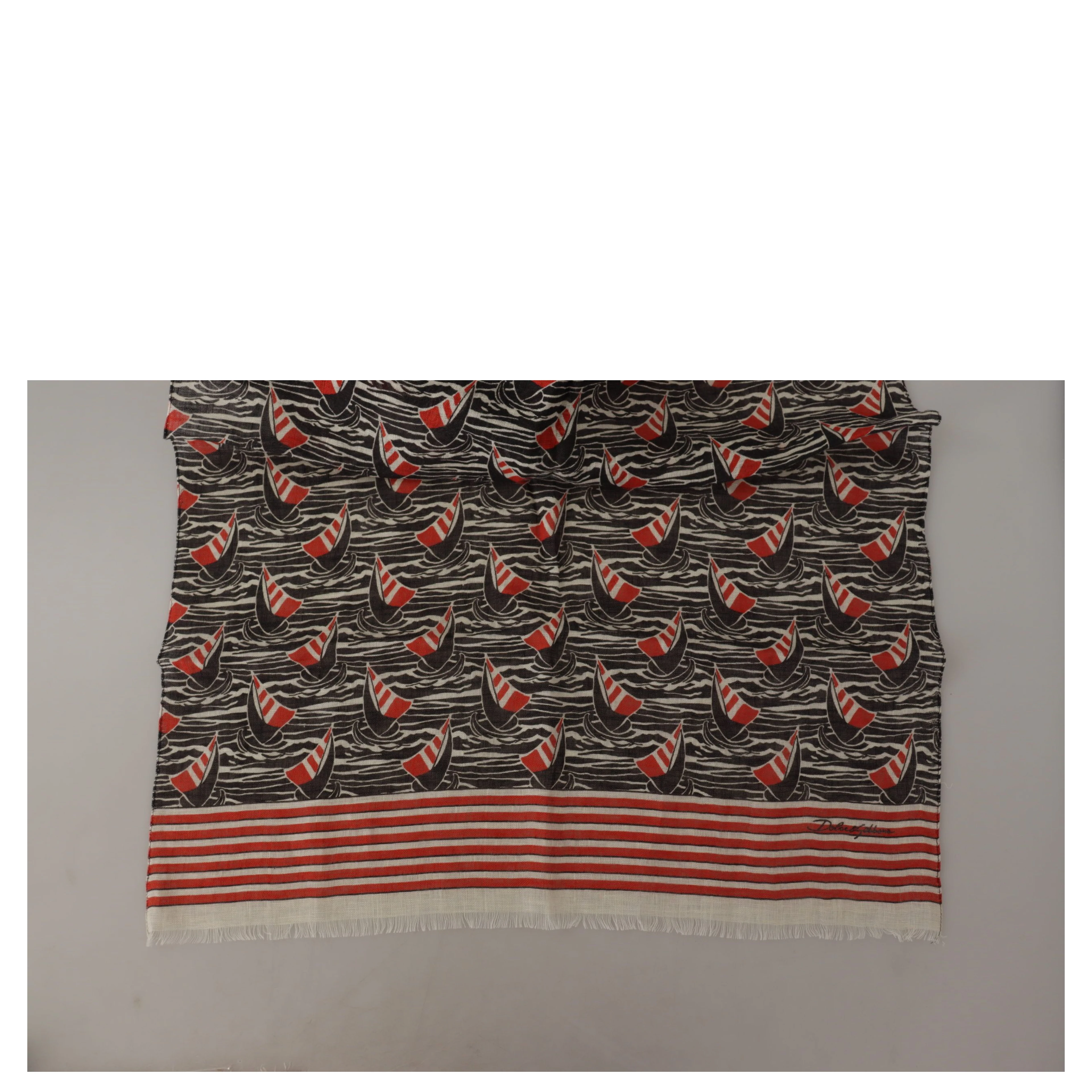 Black Red Linen Sailboat Stripe Print Shawl Scarf