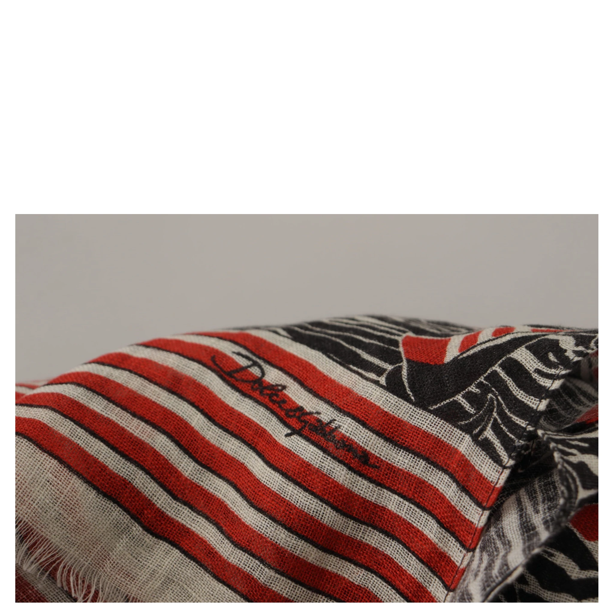 Black Red Linen Sailboat Stripe Print Shawl Scarf