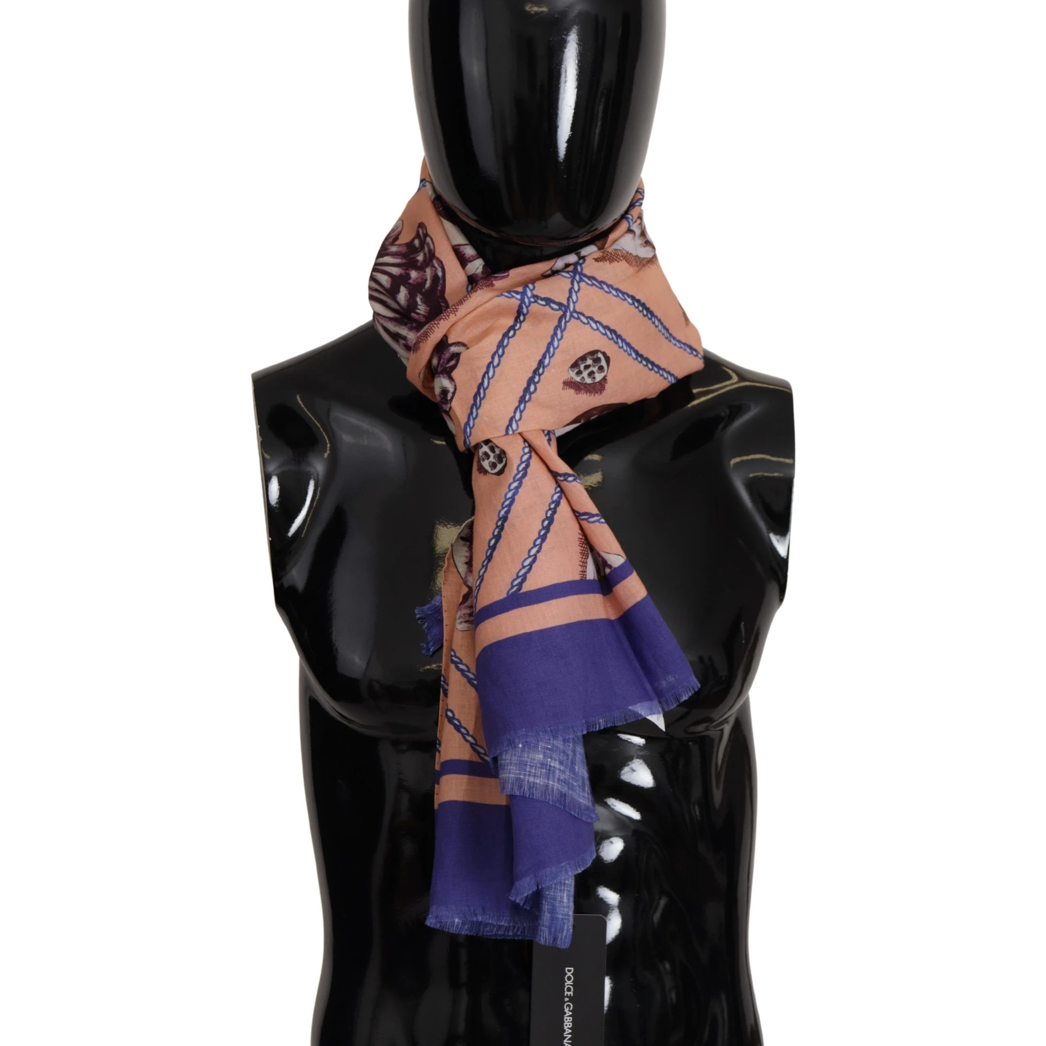 Blue Linen Seashell Pattern Mens Wrap Shawl Scarf