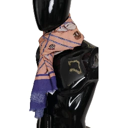 Blue Linen Seashell Pattern Mens Wrap Shawl Scarf