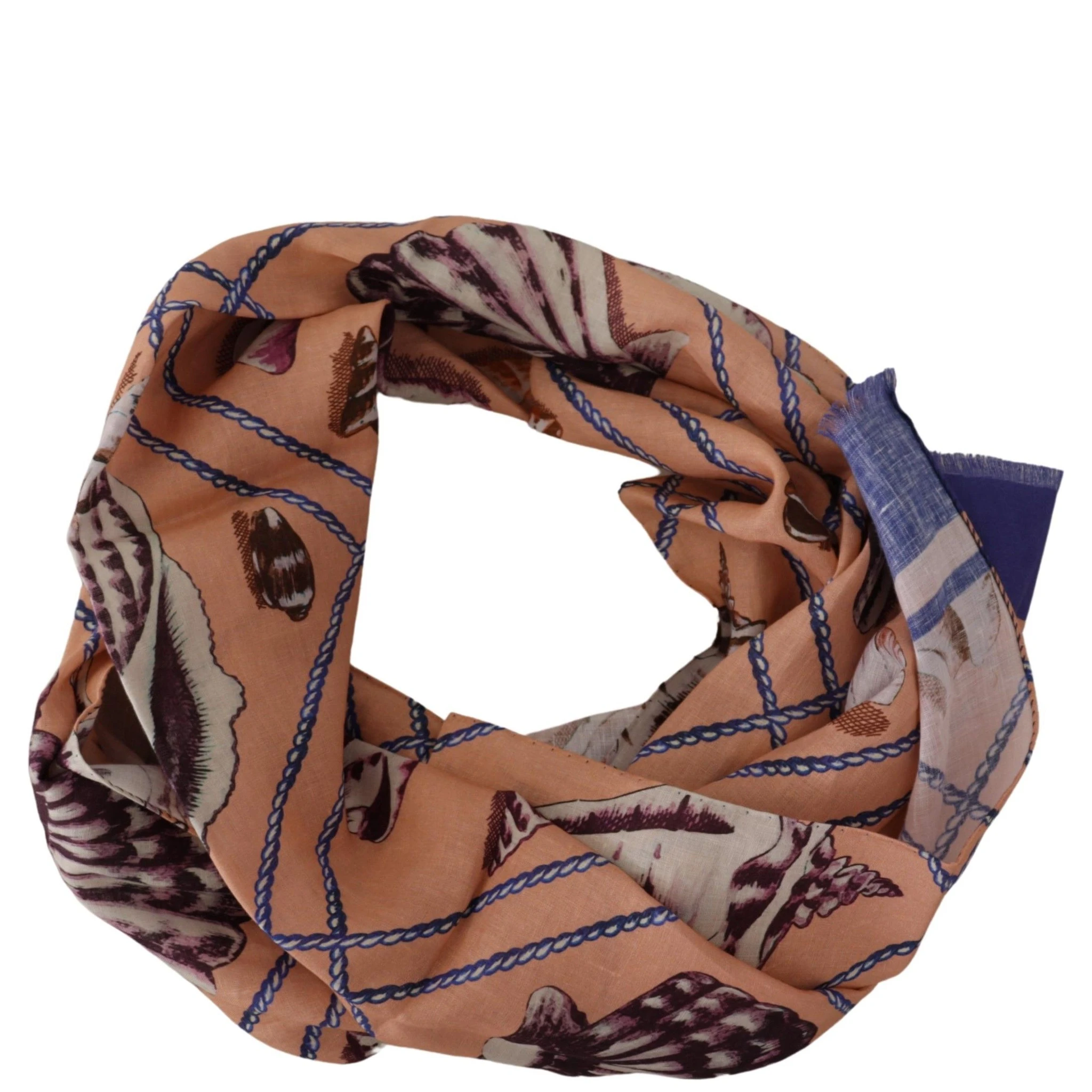 Blue Linen Seashell Pattern Mens Wrap Shawl Scarf