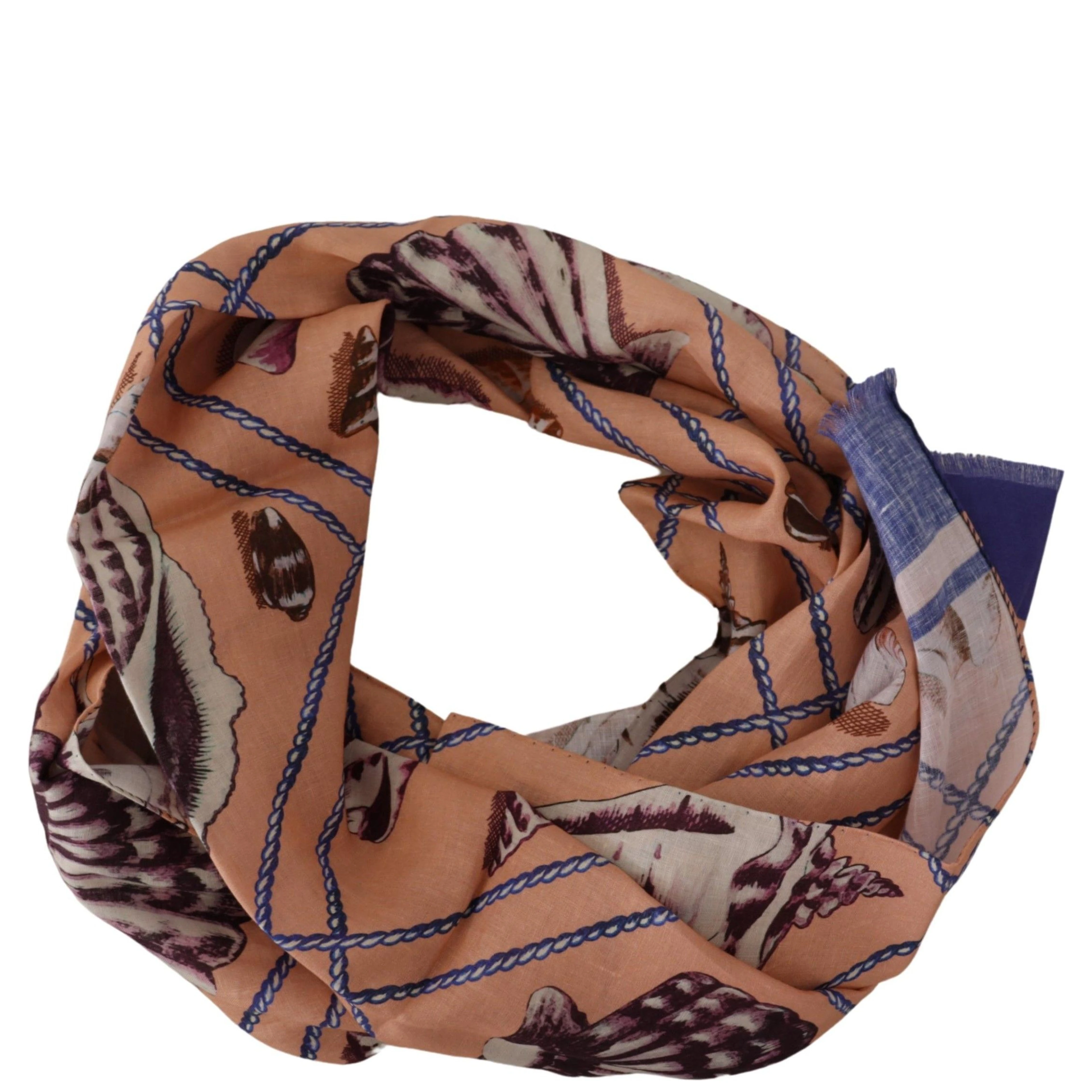 Blue Linen Seashell Pattern Mens Wrap Shawl Scarf