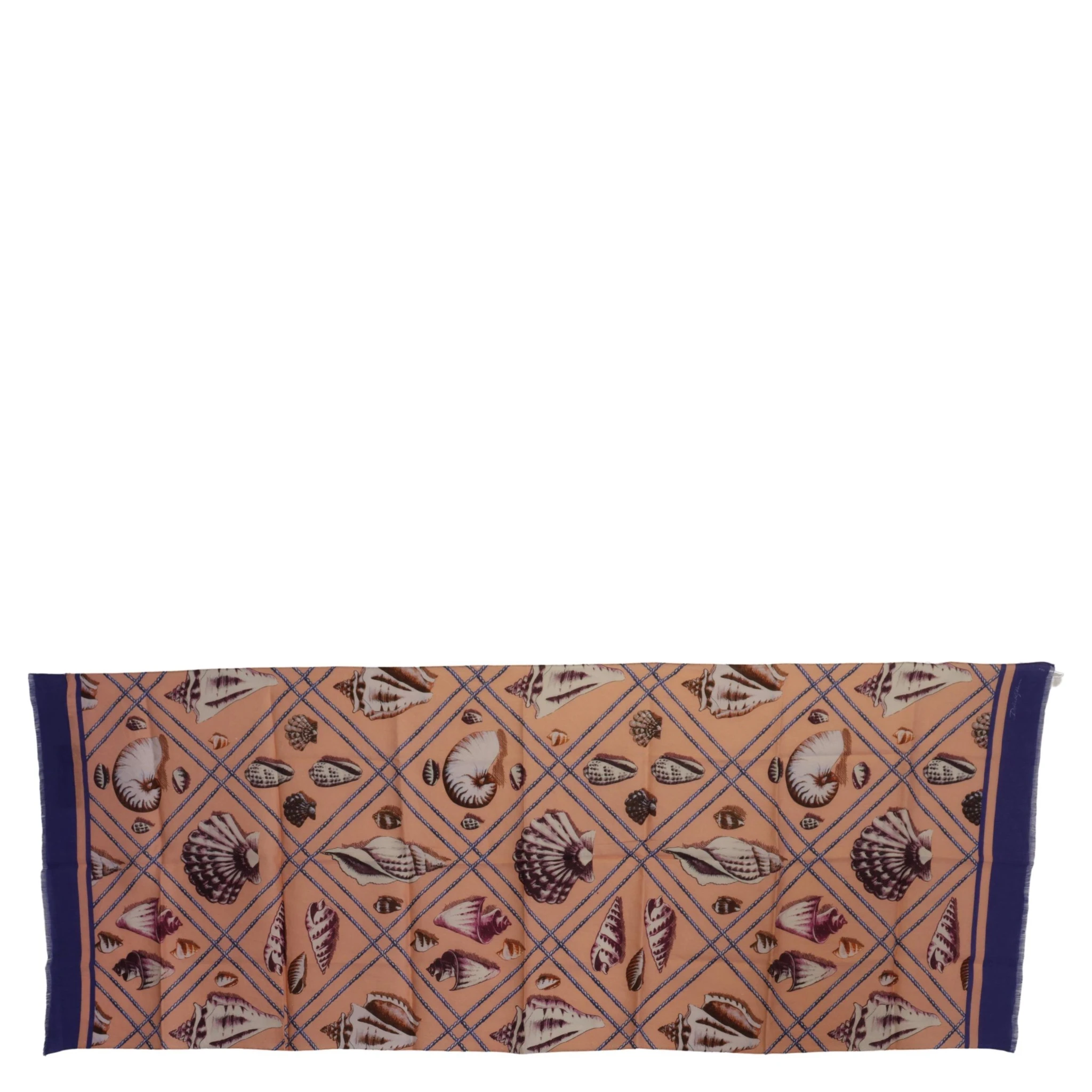 Blue Linen Seashell Pattern Mens Wrap Shawl Scarf