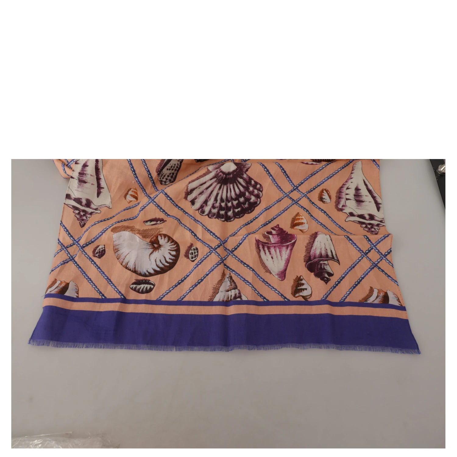 Blue Linen Seashell Pattern Mens Wrap Shawl Scarf