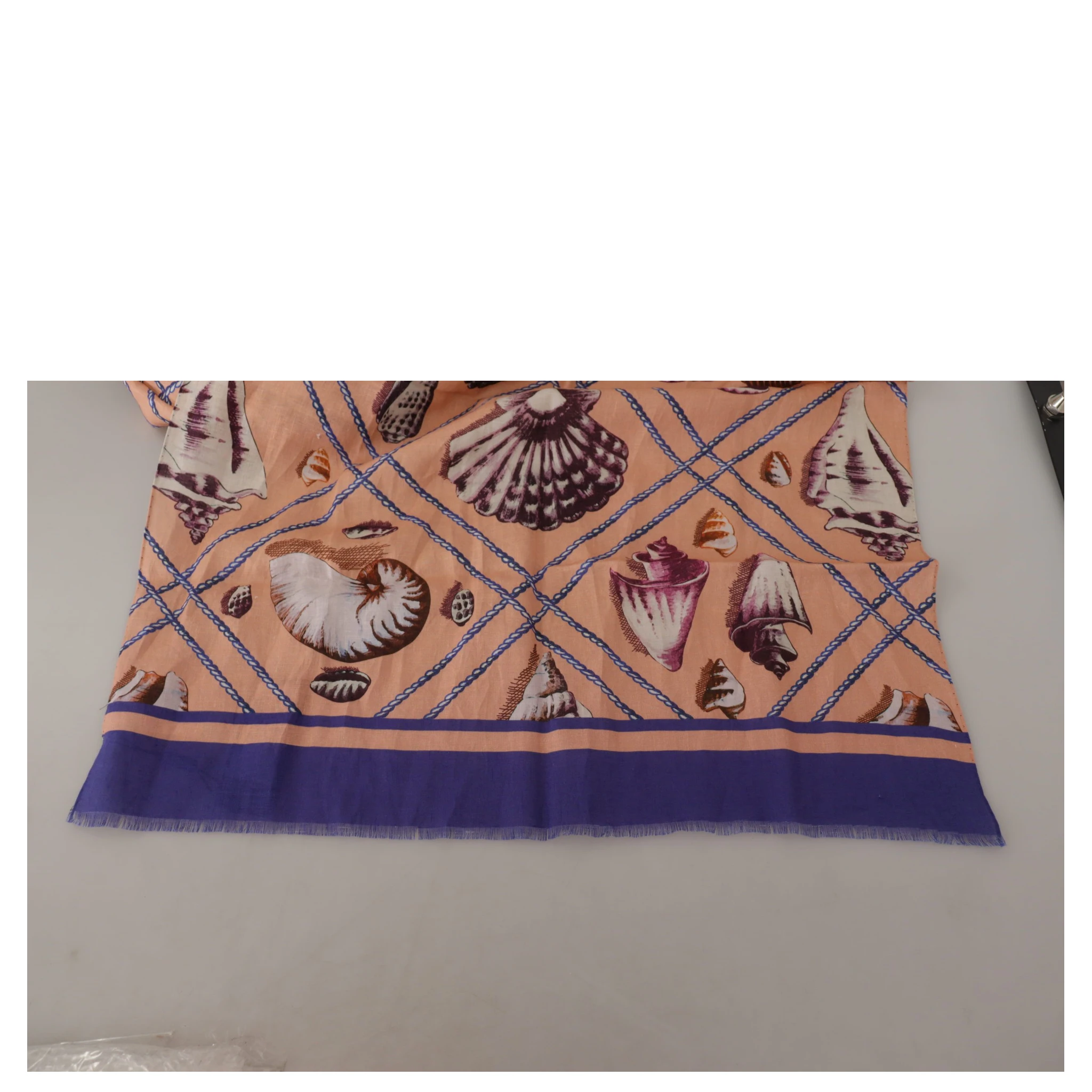 Blue Linen Seashell Pattern Mens Wrap Shawl Scarf