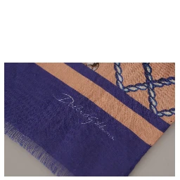 Blue Linen Seashell Pattern Mens Wrap Shawl Scarf