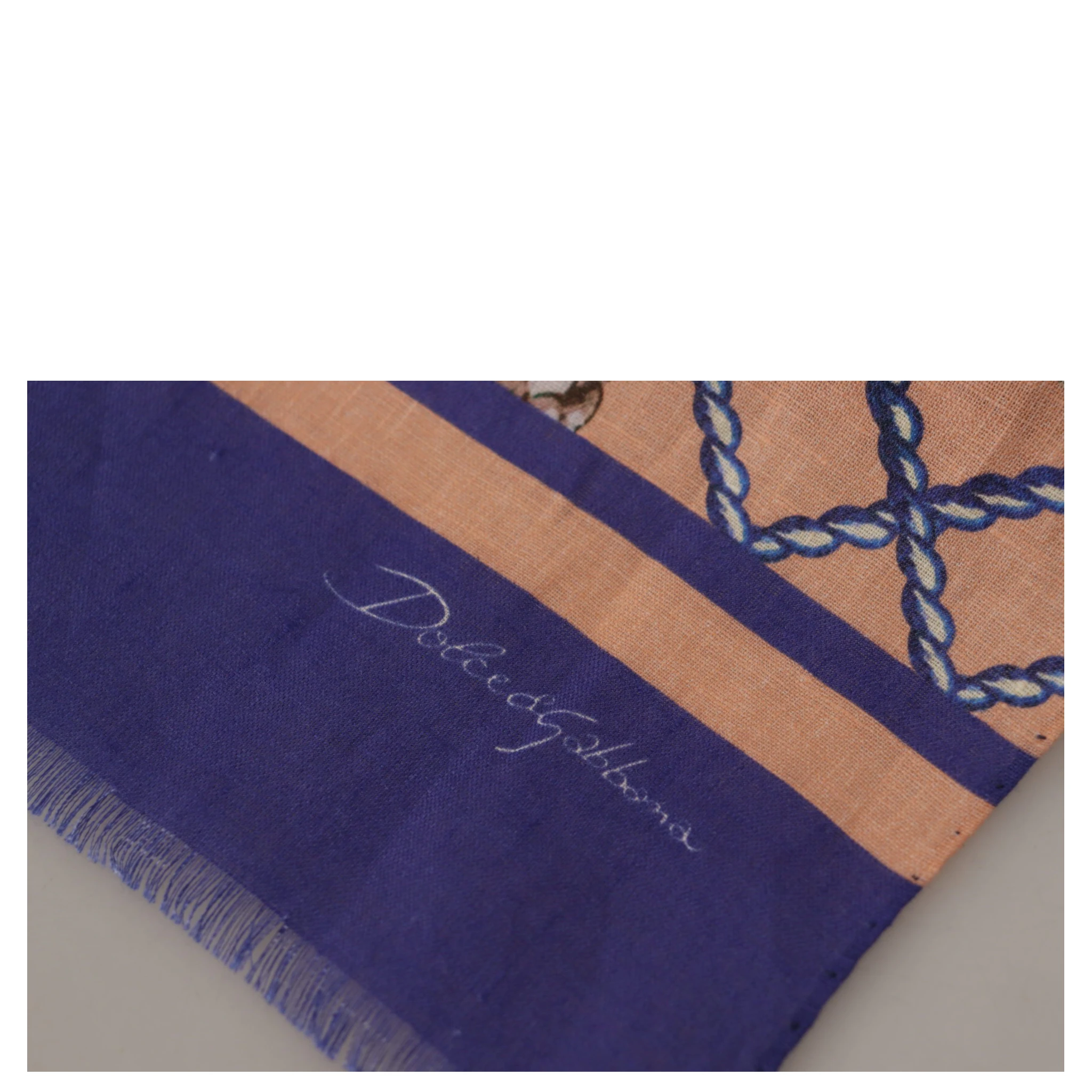 Blue Linen Seashell Pattern Mens Wrap Shawl Scarf