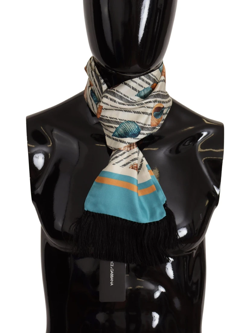 Multicolor Seashells DG Print Silk Shawl Fringe Scarf