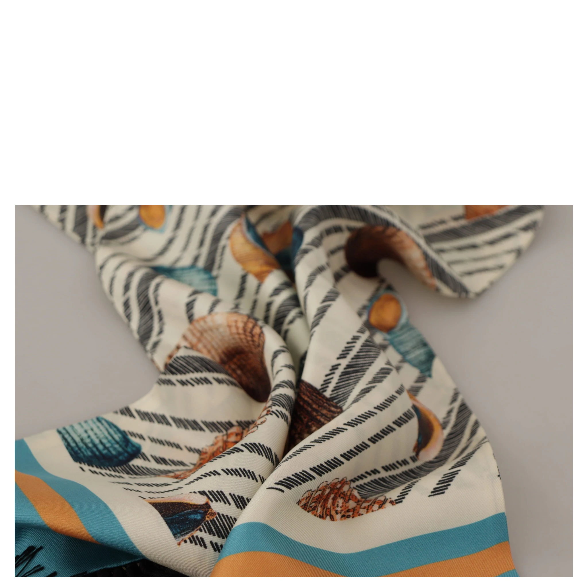 Multicolor Seashells DG Print Silk Shawl Fringe Scarf