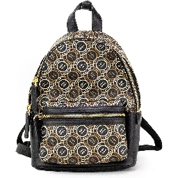Signet Mini Black Logo Printed Leather Shoulder Backpack Bookbag