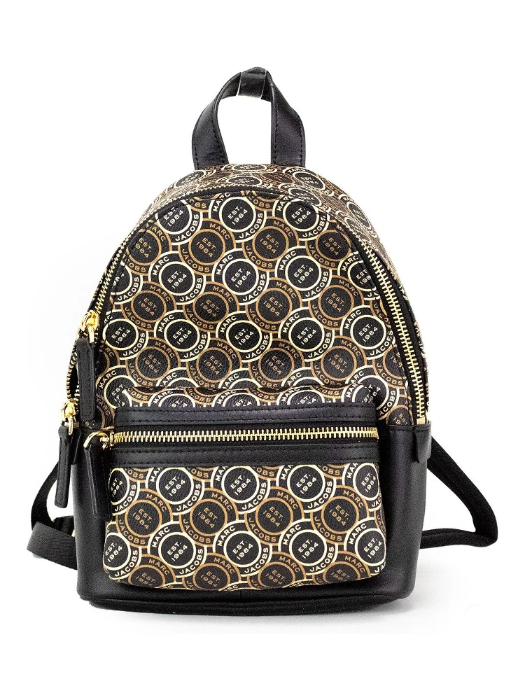 Signet Mini Black Logo Printed Leather Shoulder Backpack Bookbag
