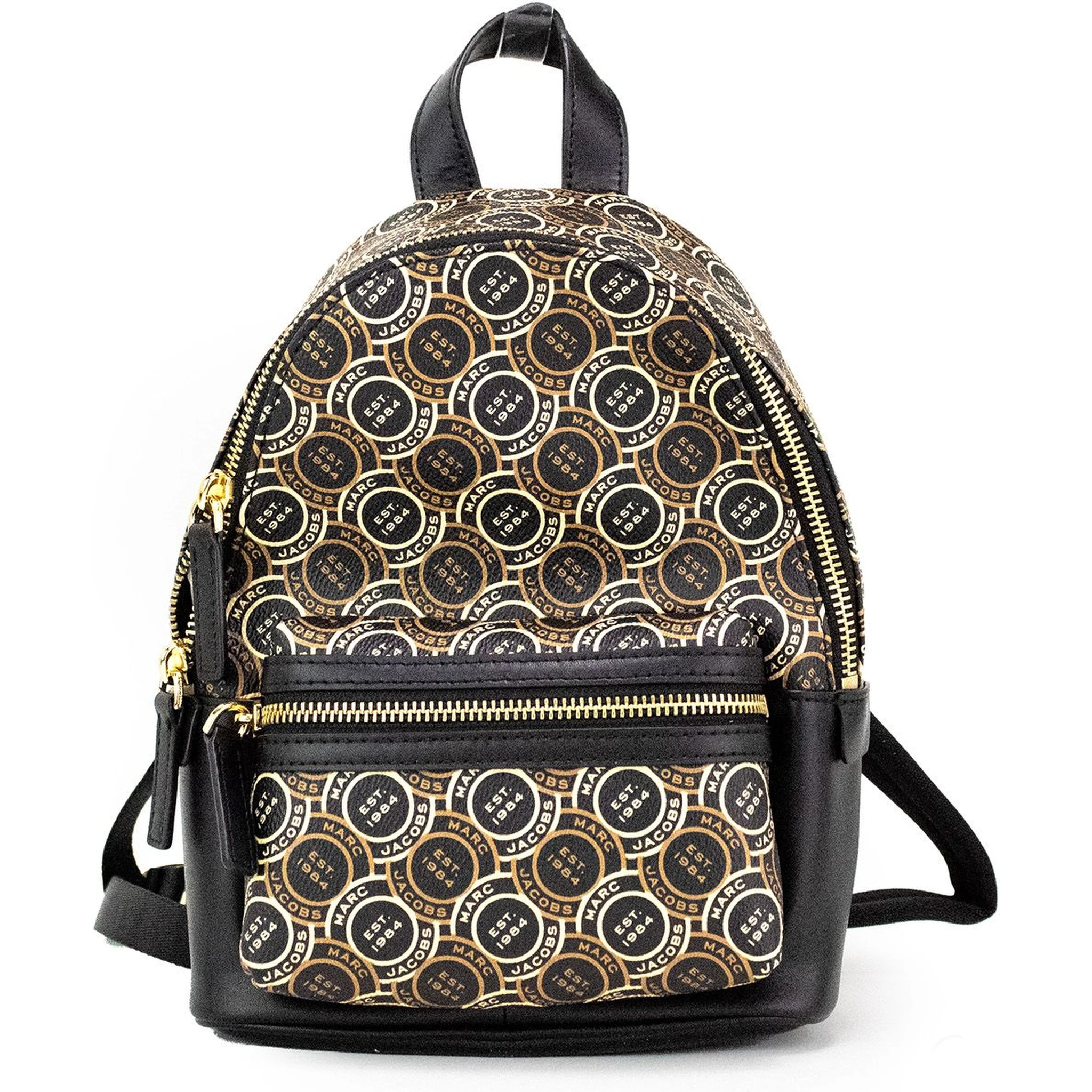 Signet Mini Black Logo Printed Leather Shoulder Backpack Bookbag