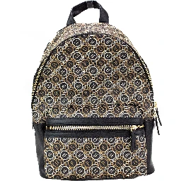 Signet Medium Black Logo Printed Leather Shoulder Backpack Bookbag