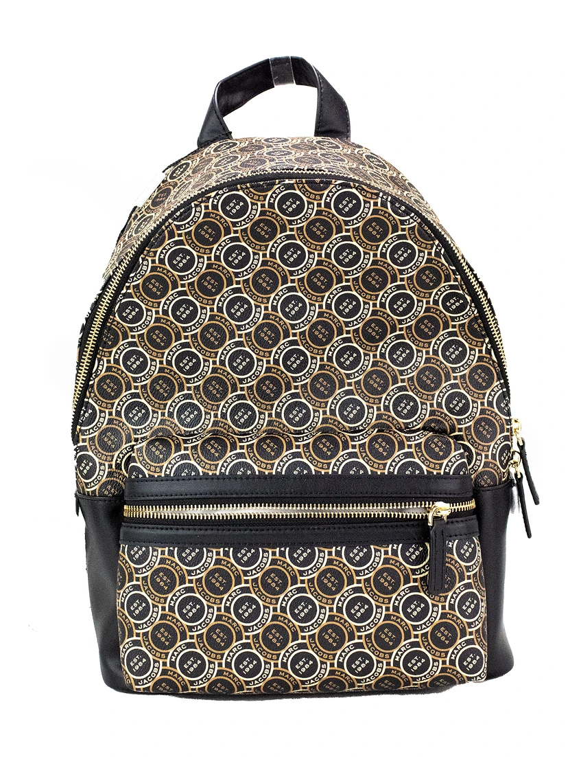 Signet Medium Black Logo Printed Leather Shoulder Backpack Bookbag