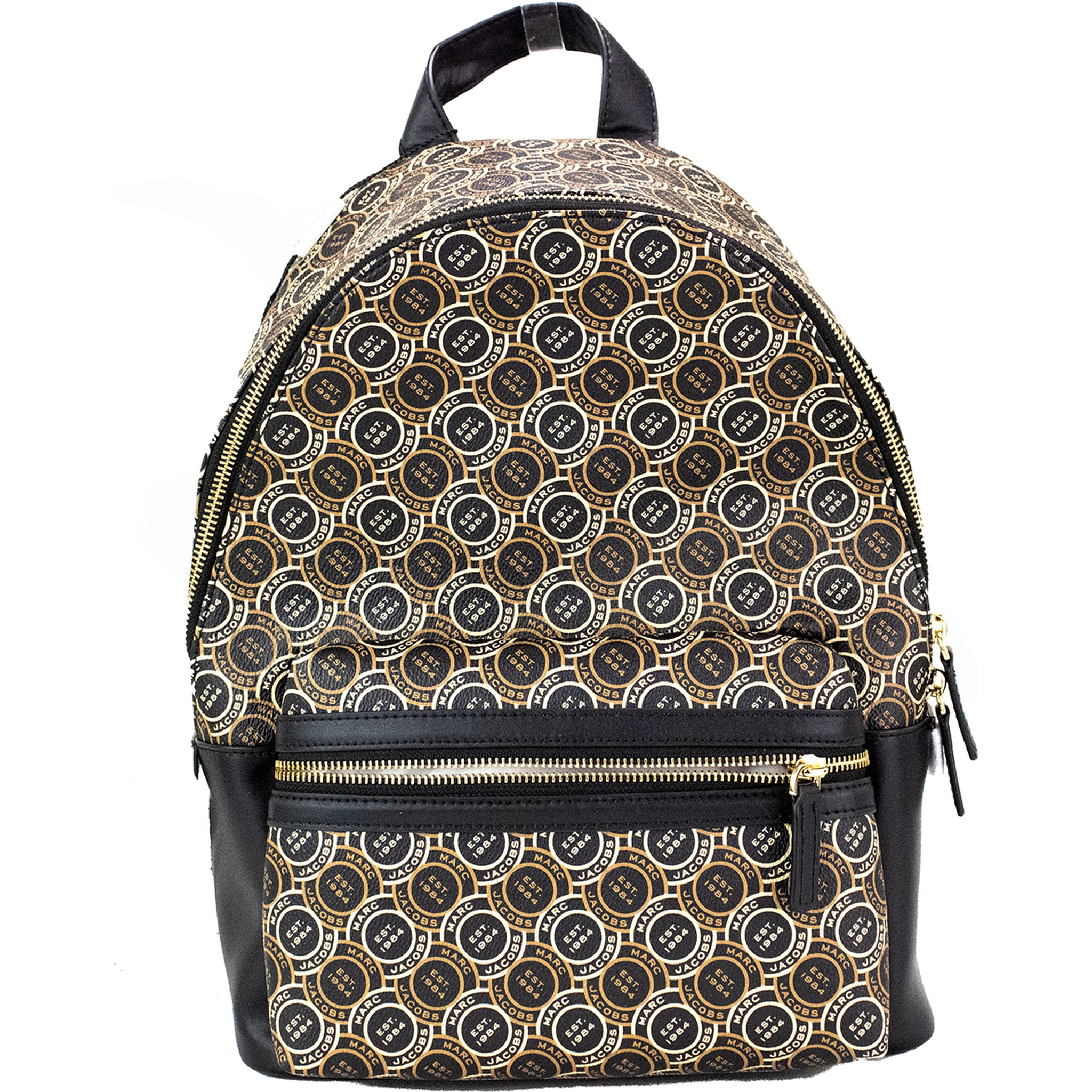 Signet Medium Black Logo Printed Leather Shoulder Backpack Bookbag
