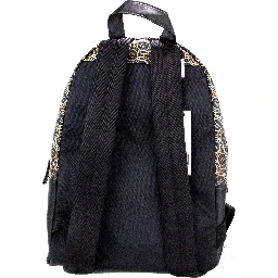 Signet Medium Black Logo Printed Leather Shoulder Backpack Bookbag