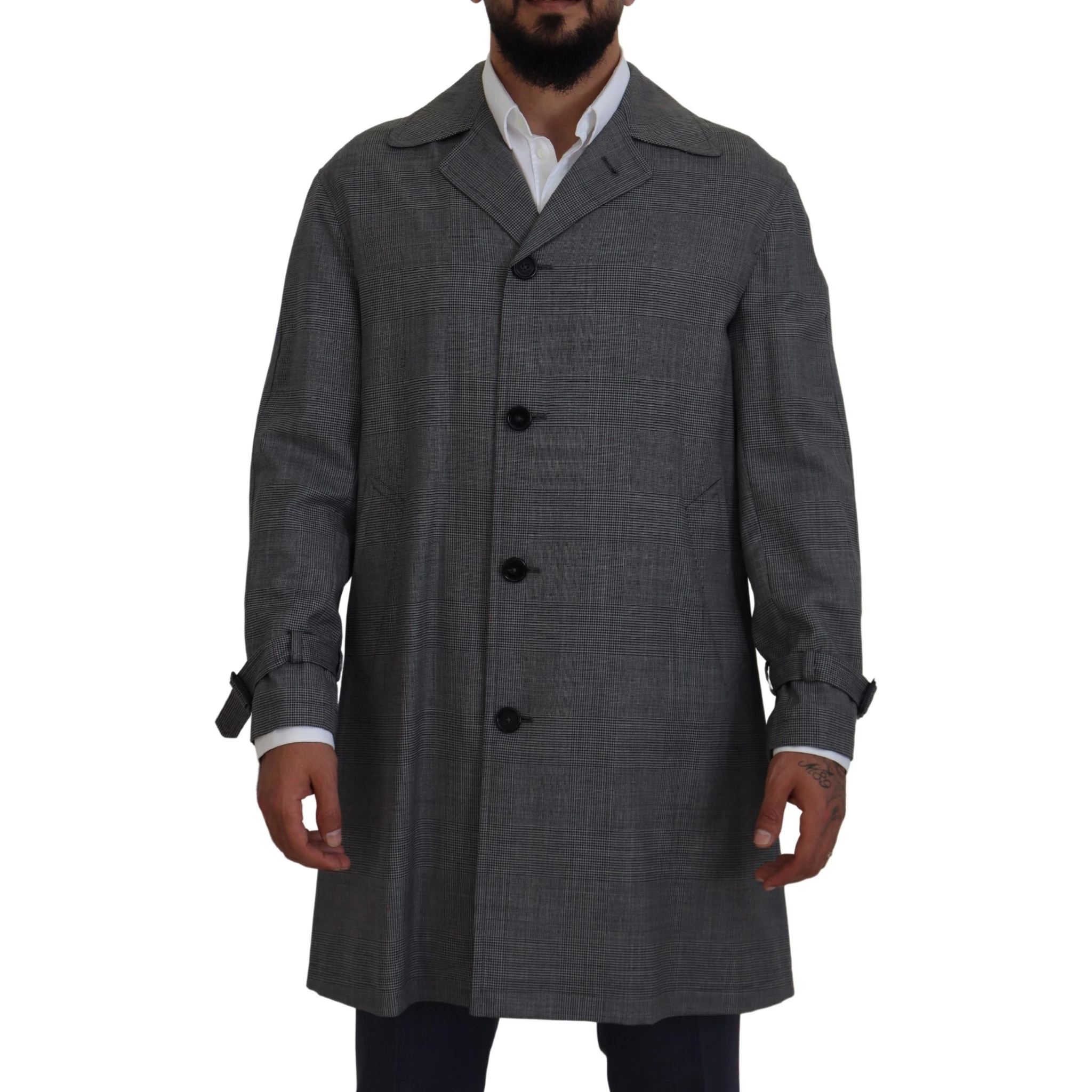 Gray Wool Plaid Long Trench Coat Jacket Trench Coat Jacket