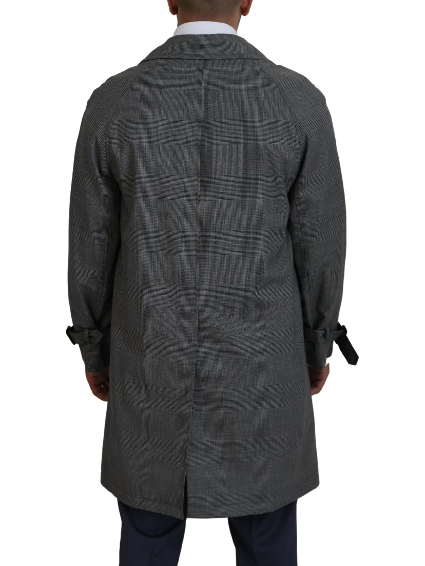 Gray Wool Plaid Long Trench Coat Jacket Trench Coat Jacket