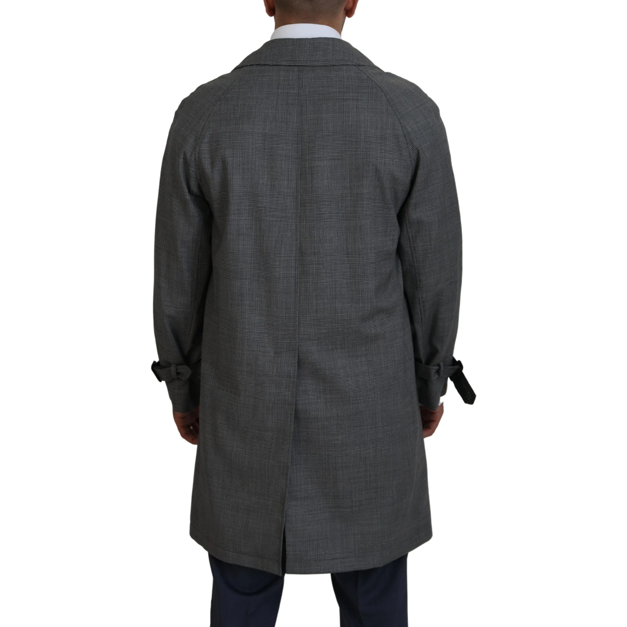 Gray Wool Plaid Long Trench Coat Jacket Trench Coat Jacket