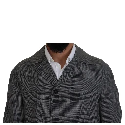 Gray Wool Plaid Long Trench Coat Jacket Trench Coat Jacket