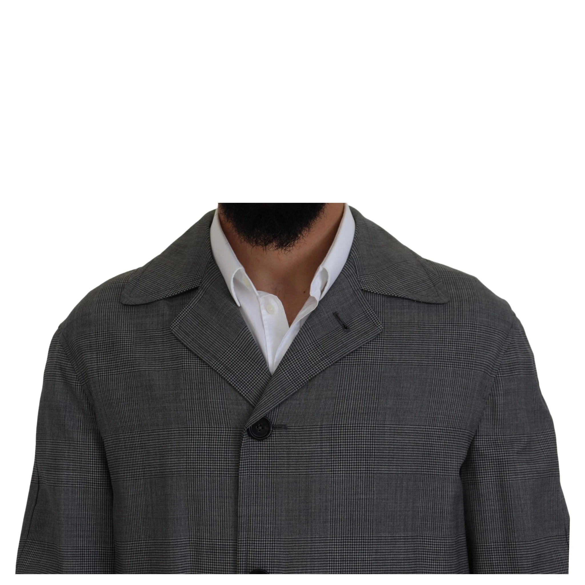 Gray Wool Plaid Long Trench Coat Jacket Trench Coat Jacket