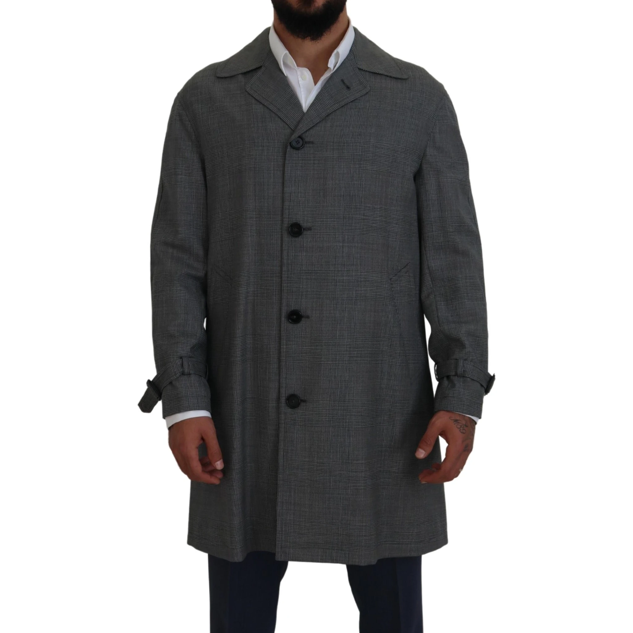 Gray Wool Plaid Long Trench Coat Jacket Trench Coat Jacket
